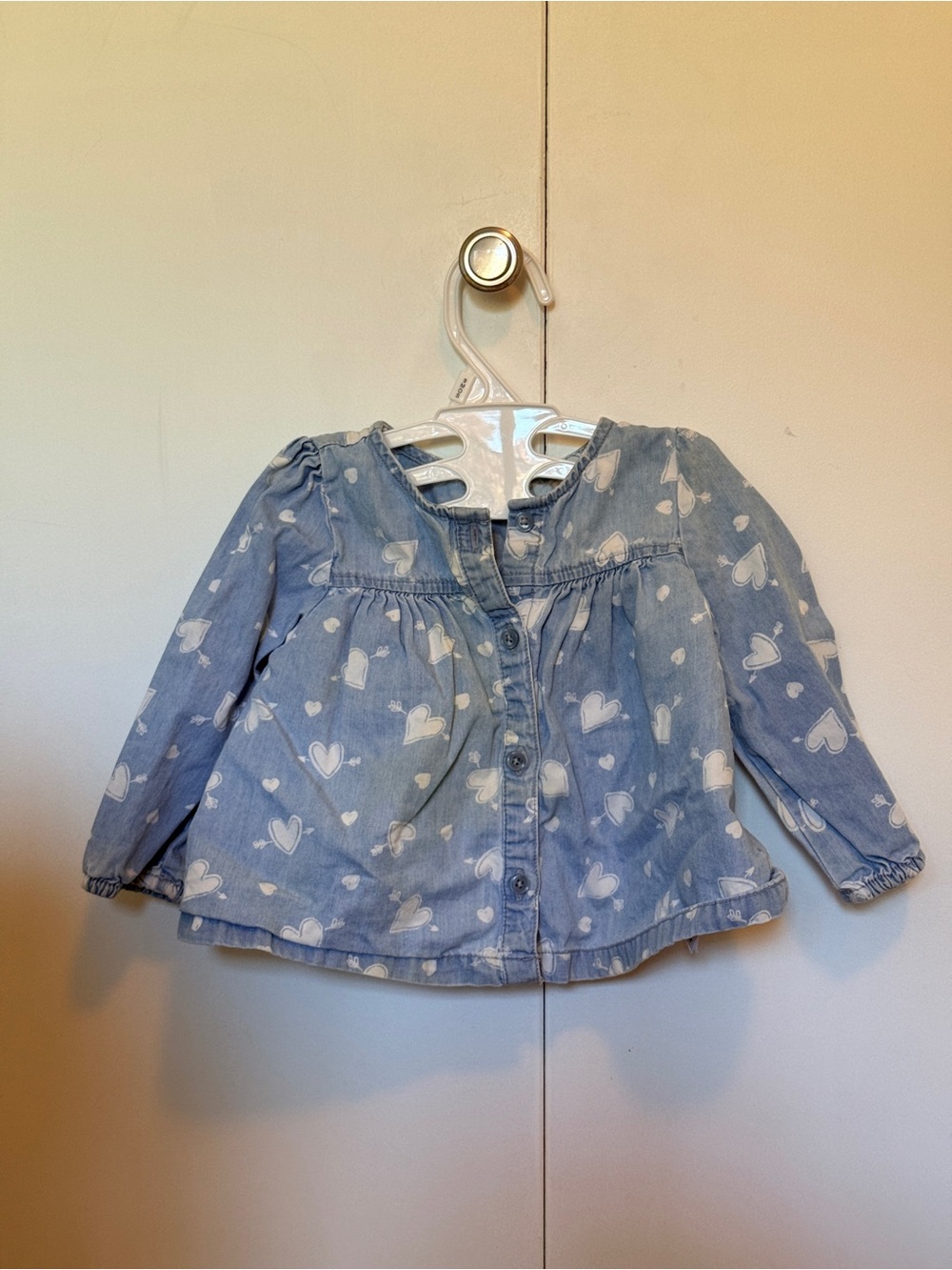 Girls' Light Blue Heart Print Denim blouse GUC